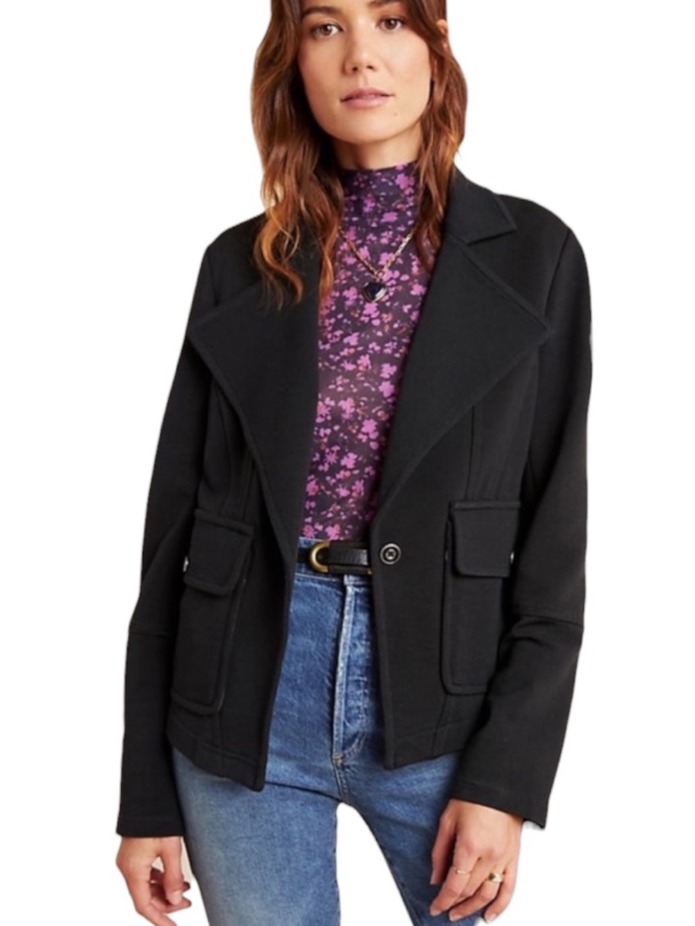 Anthropologie Sylvia Surin Ponte Knit Black Moto Jacket - M